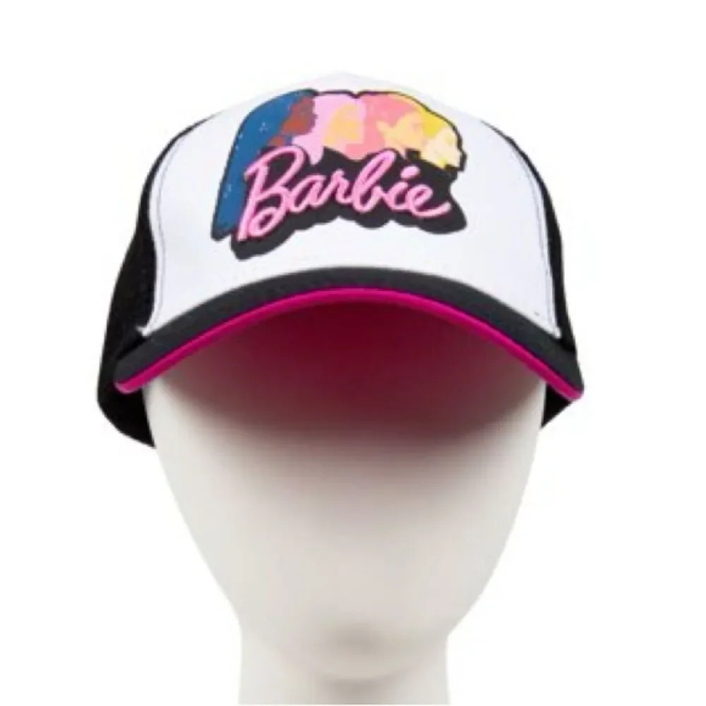 Barbie Colorful Adjustable Trucker Hat w/Black Mesh & Embroidered Pink Letters